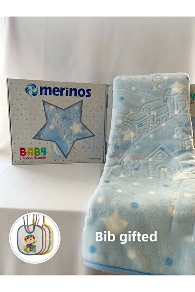 Merinos بطانية أطفال زرقاء من إمبوس