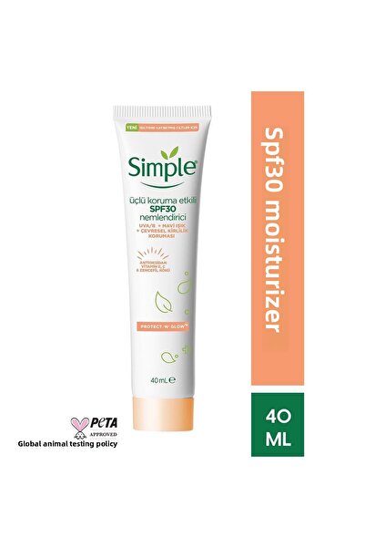 Simple بروتكت أند جلو 40 مل بعامل حماية من الشمس 30 - مرطب ذو تأثير حماية ثلاثي للبشرة التي فقدت إشراقتها