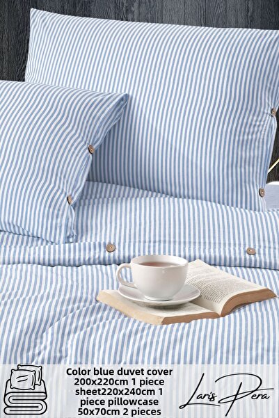 Larispera طقم غطاء لحاف مخطط من القطن بأزرار كبيرة الحجم من Ranforce مقاس كينج