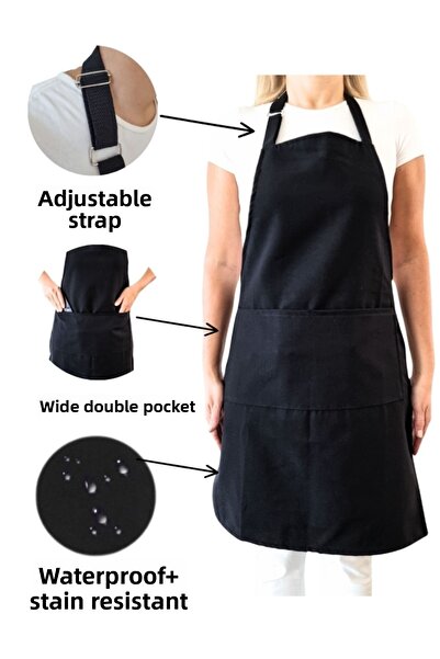 Enoteks مريلة مطبخ سوداء مقاومة للماء - مريلة باريستا مع جيبين واسعين