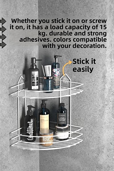 Tekno-tel Teknotel 2-Tier Adhesive Bathroom Organizer - Shampoo Holder and Soap Dish White St002