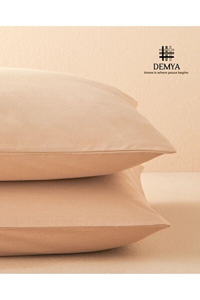Demya Home Natural Cotton Pillowcase with Cappuccino Color 2 Pieces / with Cover
