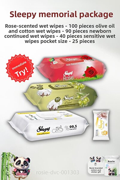 Sleepy عبوة من 4 مناديل مبللة للبشرة الحساسة وROSIE