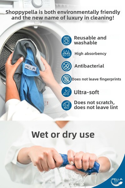 Pell By Erwa Pella 12-Pack Microfiber Cleaning Cloth, Glass, Car Wiping Cloth, Kitchen, Fiber Cleaning Cloth, 40X30 cm