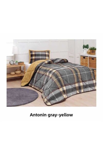 Merinos Comforter Single Duvet Set Checkered Dark Gray-Yellow 220X240