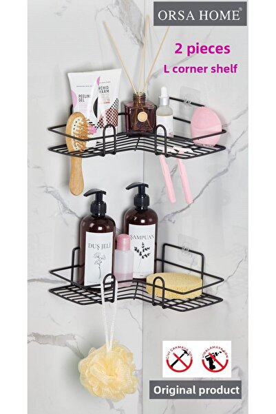 ORSA HOME 2 buc. Raft de colț pentru baie, cu design în L, adeziv magic puter...