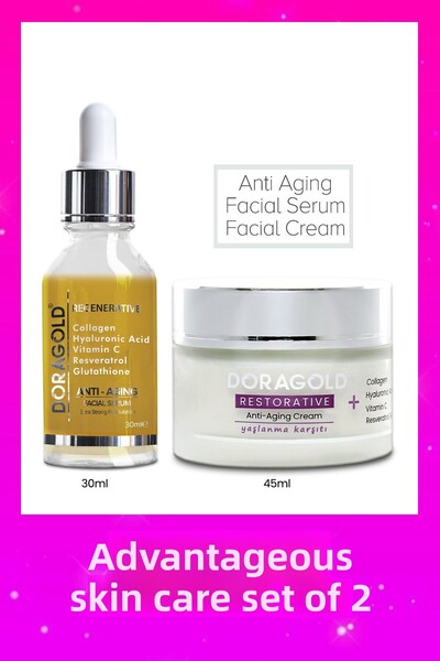 Doragold سيروم وكريم مضاد للشيخوخة والتجاعيد والعيوب وحمض الهيالورونيك والكول...