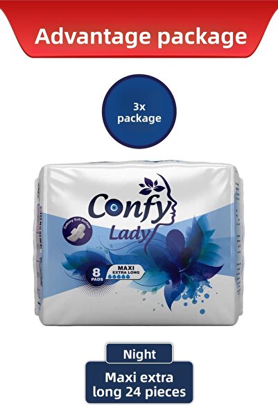 Confy Lady فوط صحية ماكسي اكسترا لونج 8 قطع × 3 قطع