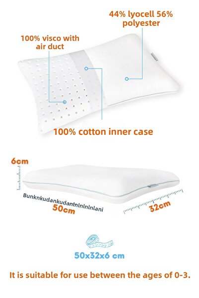 VİSCOTEX Visco Orthopaedic Baby Pillow, 50X32X6Cm, White