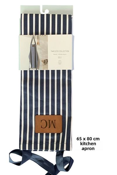 Madame Coco Vernon 100% Cotton Kitchen Apron 65X80 cm – Navy Blue/White |   Wide Pocket and Strap Design