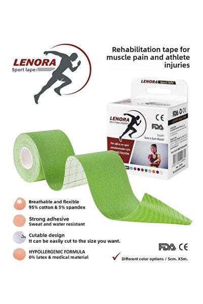LENORA شريط رياضي باللون الأخضر بطول 5 متر × 5 سم من Kinesiology