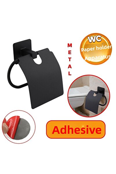 Badem10 Adhesive Bathroom Toilet WC Paper Holder Paper Holder Hanger Holder Hanging Apparatus Metal Black