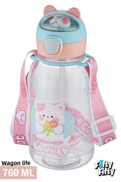 Vagonlife زجاجة ماء للأطفال بسعة 760 مل مع شفاط وحزام للرقبة وشكل حيوان ثلاثي...