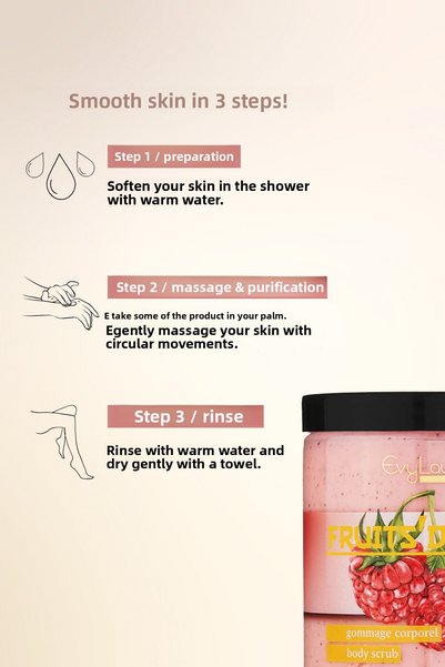 EvyLaure Raspberry Body Scrub |   Anti-Ingrown Hair, Moisturizing Fine Particle Scrub |   280 ml