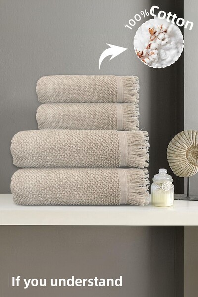 Anılsan Set de 4 prosop Jelena bej 100% bumbac - 2 prosoape de maini 50x90 si 2 prosoape de baie 70x140