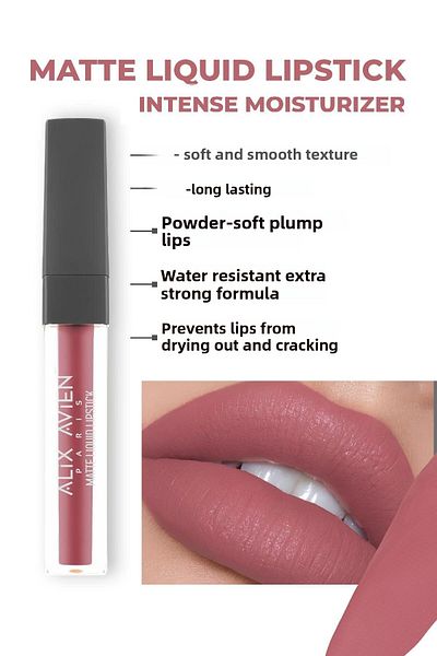 Alix Avien 508 Bright Rose - أحمر شفاه سائل غير لامع، يدوم طويلاً، مخملي غير جاف