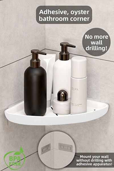 Meleni Home رف دش لاصق لتنظيم الحمام - حامل شامبو وصابون ورف زاوية للحمام بال...