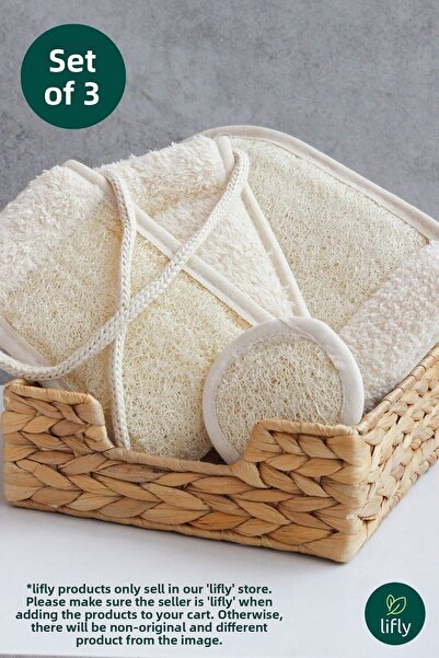 lifly مجموعة من 3 قطع من ألياف اليقطين الطبيعية 100% - مقشر استحمام للاستحمام...