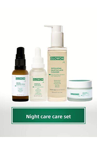 GLOWON مجموعة العناية الليلية مكونة من 4 مصل الريتينول، مصل تحت العين، جل الت...