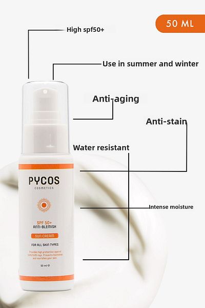 PYCOS COSMETICS SPF 50 Face Sunscreen - Anti-Blemish, 50ml, for All Skin Types