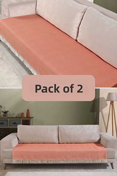 Miracolo Home 2-Piece Orange Cotton Sofa Covers - 115X200, Front Fringed Stri...