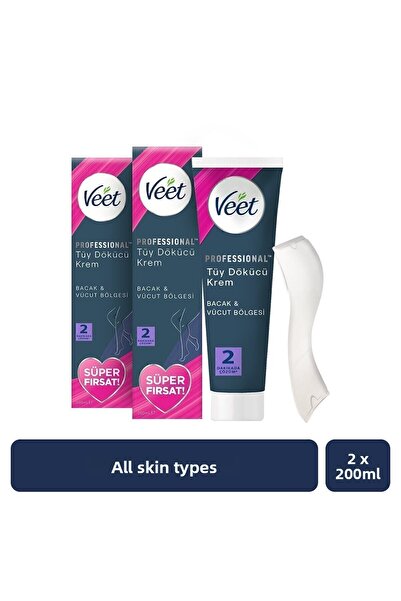 Veet كريم إزالة الشعر الاحترافي للبشرة الحساسة ومنطقة الساق والجسم، عبوة سوبر ديل 200 مل × 2
