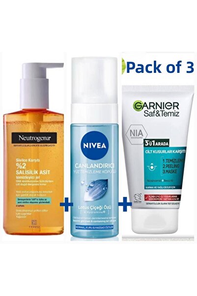 Neutrogena Anti-Acne Gel + Garnier Pure&Clean 3 in 1 + Nivea Face Washing Foam