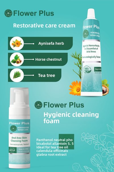 FLOWERPLUS Flower Plus H.Emoroid Moisturizing Set 1 Repair Care Cream 1X Cleansing Foam