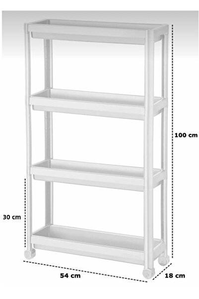 Minty Life وحدة أرفف Vesken ذات 4 طبقات مع عجلات - منظم طاولة تخدم رف الحمام والمطبخ (أبيض)