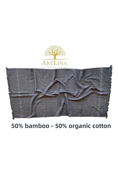 Arelina Textile 70X140 cm 50% Cotton and 50% Bamboo - Anthracite Bath Towel with 2 Side Fringes