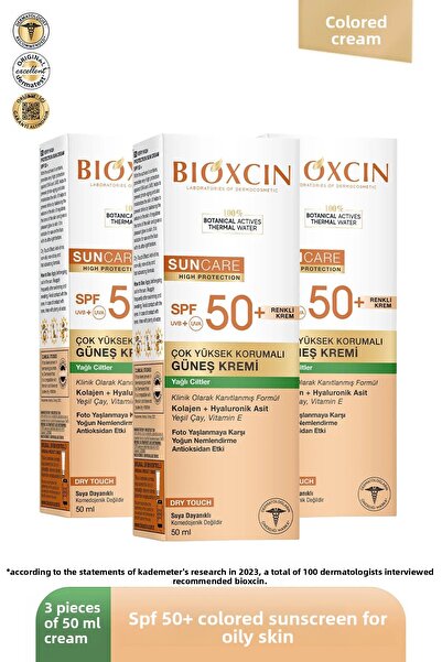 Bioxcin Sun Care Sun Cream for Oily Skin_Tinted 50+ Spf 50 ml - Tinted 3 Pcs