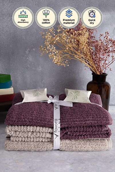 FAVORA Line 100% Cotton Luxury 6 Piece Towel Hammam Set - Beige Plum