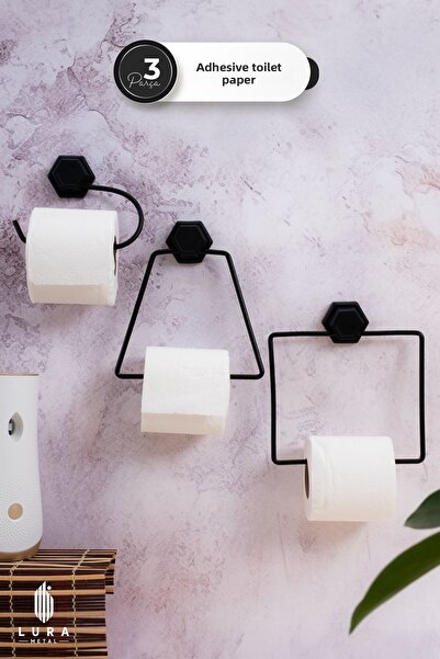 Lura Metal Set de 3 suporturi pentru role de toaletă adezive din metal negru ...