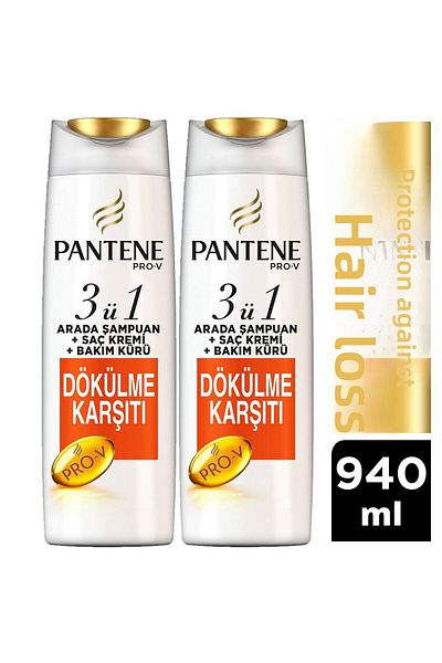 Pantene 470 ml x 2 Hair Care Shampoo + Cream + Care Cure - Shampoo 3 in 1 Shedding Effect