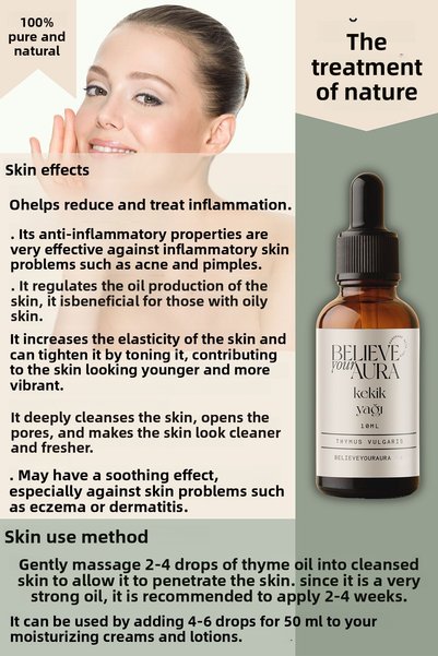 Believe Your Aura Thyme Oil - 100% Pure Anti-Hair Loss Anti-Dandruff Skin and Hair Care Oil - Thyme Oil - 10 ml