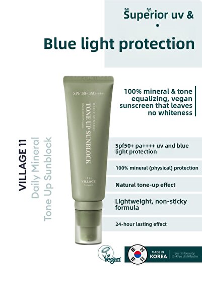 Village 11 Factory Mineral Tone Up Spf50 Sunblock - 50 مل واقي شمسي نباتي، 10...