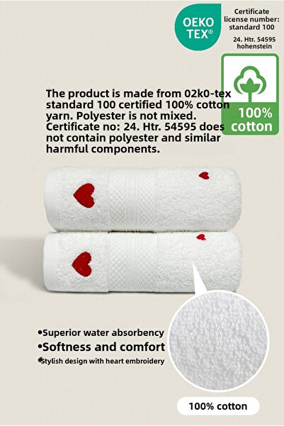 Ellaline Luv 2-Piece Towel Set 100% Cotton Certified, Heart Embroidered Hand Face Kitchen Towel 50X80Cm Model3