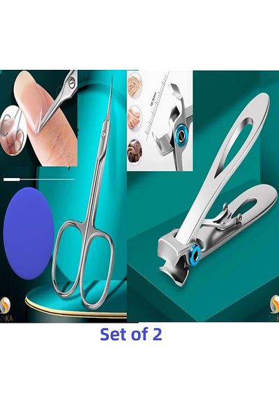 SİNKA Stainless Ultra Wide Mouth Nail Clipper + Manicure Scissors Stainless Inox Professional SET with Biley