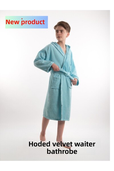 ROZET TEKSTİL رداء حمام مخملي بغطاء للرأس من القطن مقاس النادل الصغير للجنسين...