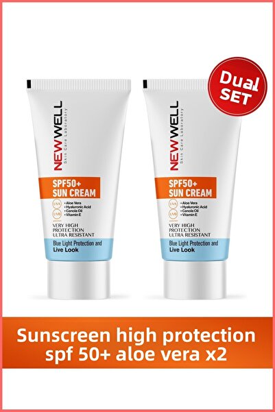 New Well كريم حماية عالية من الشمس - عامل حماية من الشمس 50+، 2 × 50 مل مع خل...