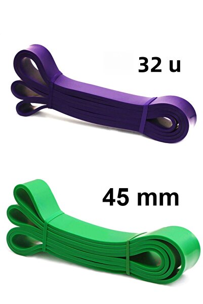 Jet Set de 2 benzi de rezistență Powerband Bandă de rezistență pentru squat-uri Bandă de aerobic 45 mm + 32 mm verde-violet