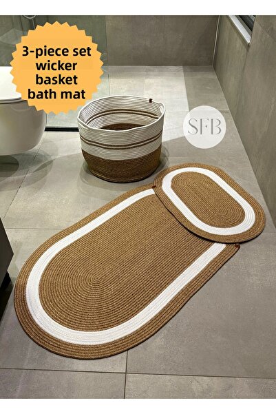 HomeTurko Σετ 3 τεμαχίων από γιούτα, ψάθινο σετ πατάκι μπάνιου, σετ σφουγγαρίστρας που πλένεται, οικιακό δώρο, σφουγγαρίστρα προίκας