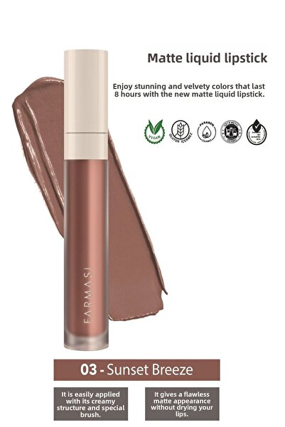 Farmasi أحمر شفاه سائل غير لامع - 03 Sunset Breeze 4 مل8690131775162