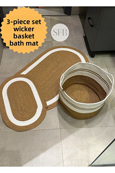 HomeTurko Σετ 3 τεμαχίων από γιούτα, ψάθινο σετ πατάκι μπάνιου, σετ σφουγγαρίστρας που πλένεται, οικιακό δώρο, σφουγγαρίστρα προίκας