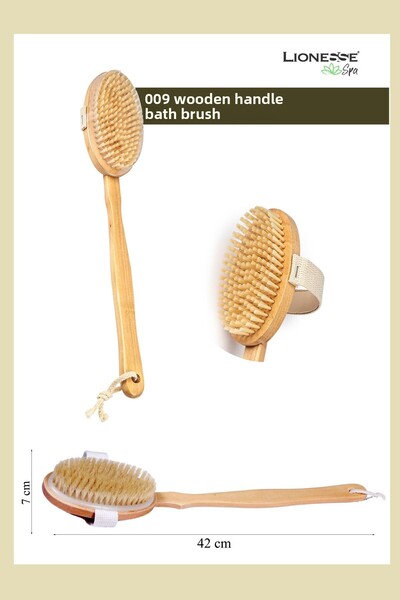Lionesse Βούρτσα μπάνιου με ξύλινη λαβή 009 - Αφαιρούμενη λαβή, Dry Scrub, Μασάζ