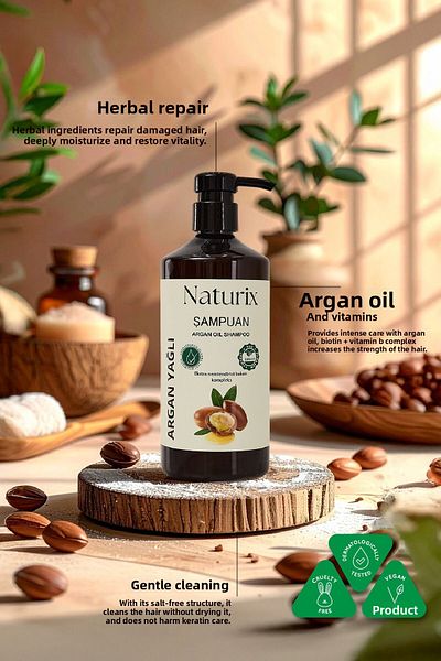 Naturix Argan Oil Shampoo 600 ml – Natural Care and Moisturization for Damaged Hair