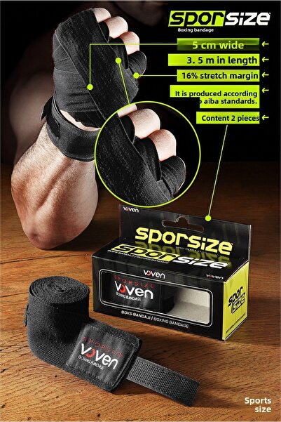 Sporsize Voven Boxing Muay Thai Bandage Black Boxing Bandage Muay Thai Bandage Hand Wrap Black 3.5 Meters