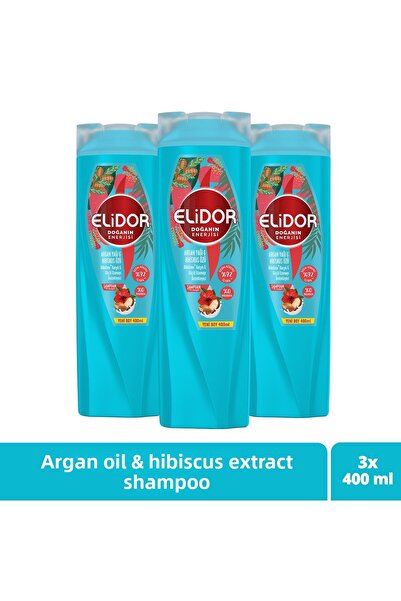 Elidor 400 ml Nature's Energy Shampoo with Argan Oil and Hibiscus Extract - X3