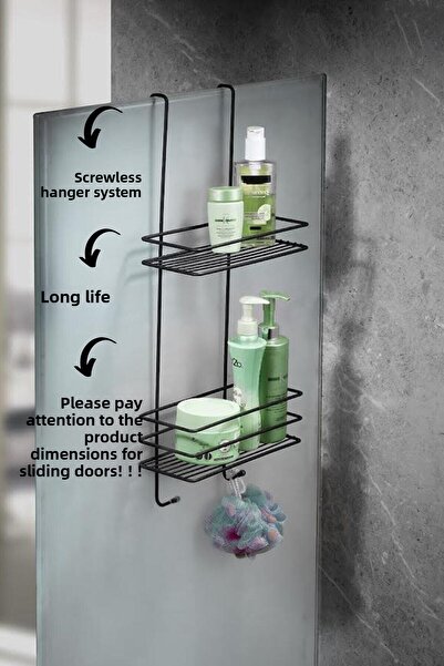 Sas Haus رف دش للحمام مكون من طبقتين من الفولاذ المقاوم للصدأ مدى الحياة وموزع صابون ورف شامبو باللون الأسود