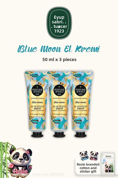 Eyüp Sabri Tuncer Blue Moon Perfume - Hand and Body Cream 50ml, 3 Pieces and Rose Cotton